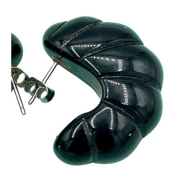 Vintage Chunky Blue & Black Acrylic Hoop Earrings 2 Pair - Picture 8 of 13